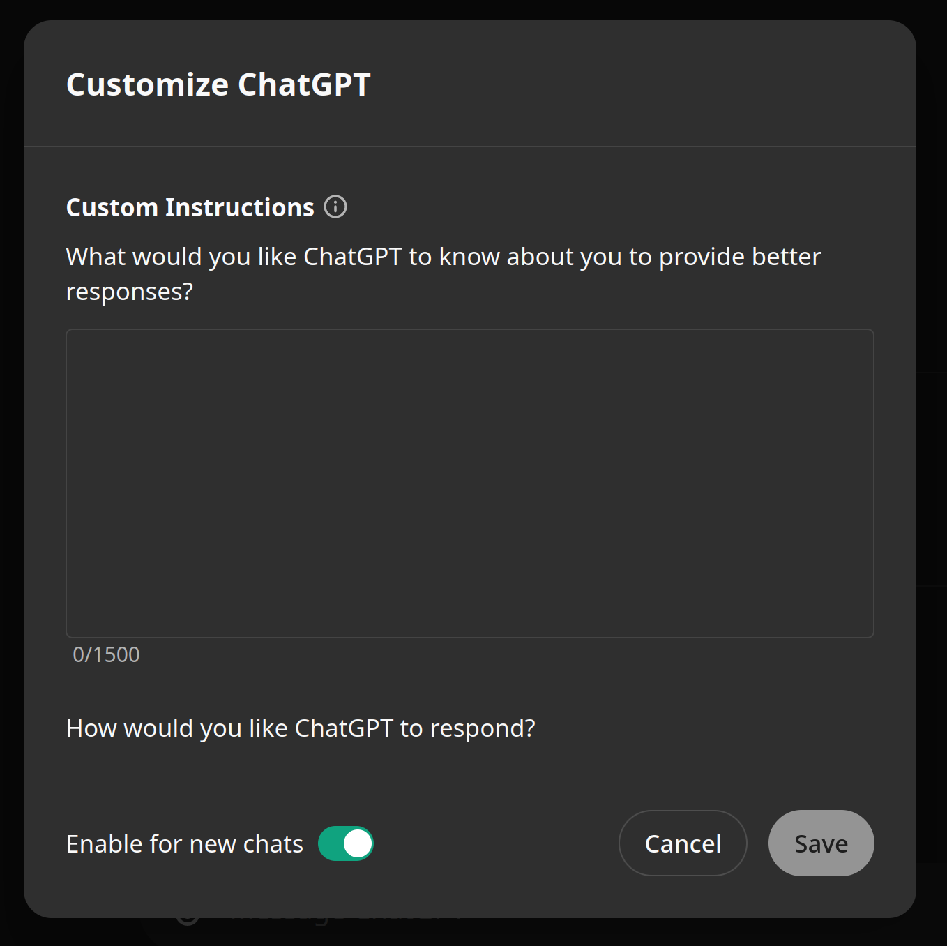 ChatGPT custom instructions screen